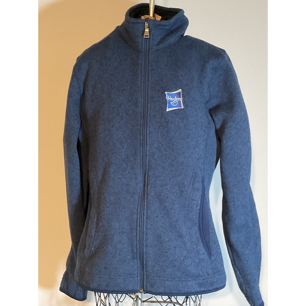 Red‎ House Womens Hasbro Logo Fleece Jacket Navy Blue Full Zip Sweater Medium
